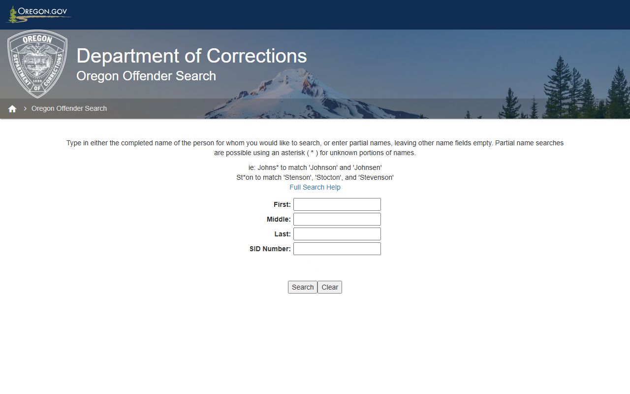 Harney County inmate search Oregon Offender Search fields